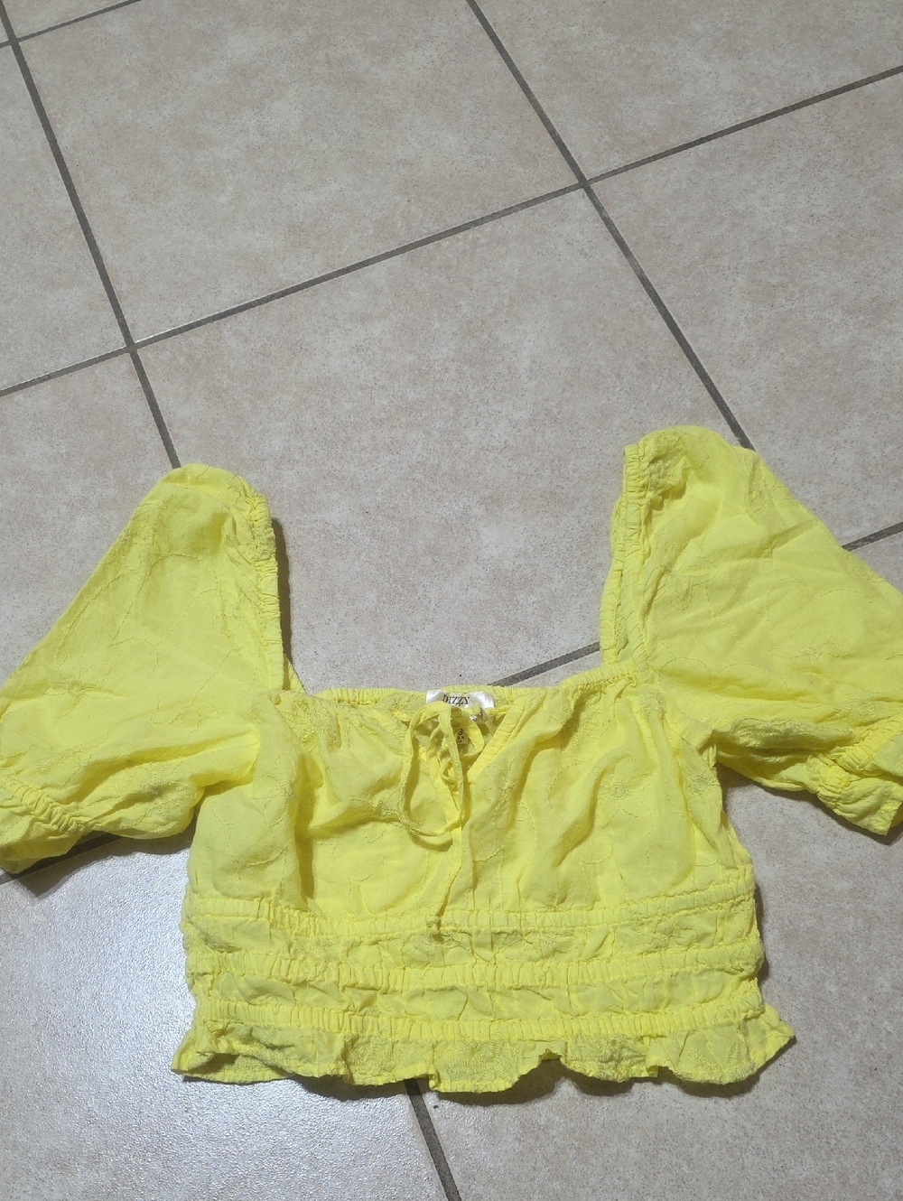 Bright Yellow Smocked Puff-Sleeve Crop Top